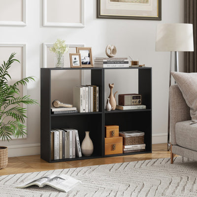 Set of 2 3-Tier Bookshelf with Open Storage Compartment and Freestanding Display Shelf-Black