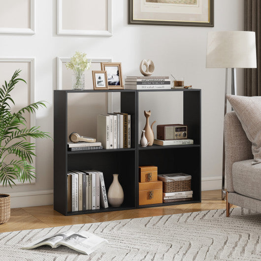 Set of 2 3-Tier Bookshelf with Open Storage Compartment and Freestanding Display Shelf-Black