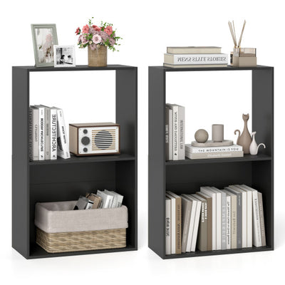 Set of 2 3-Tier Bookshelf with Open Storage Compartment and Freestanding Display Shelf-Black