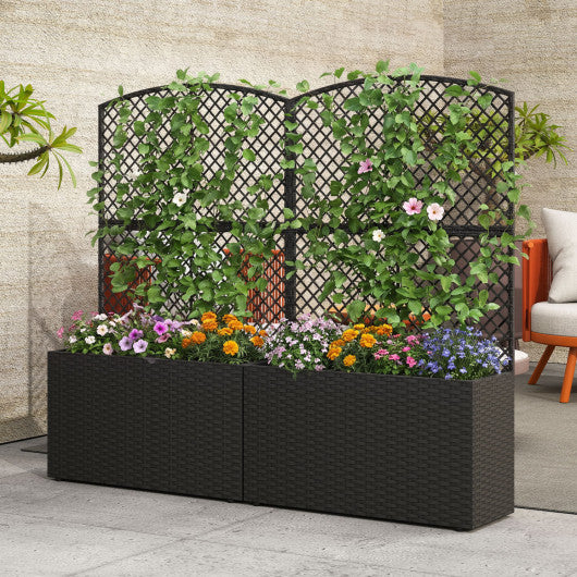 Set of 2 49 Inch Raised Garden Bed with Trellis and Wicker Planter Box-Black