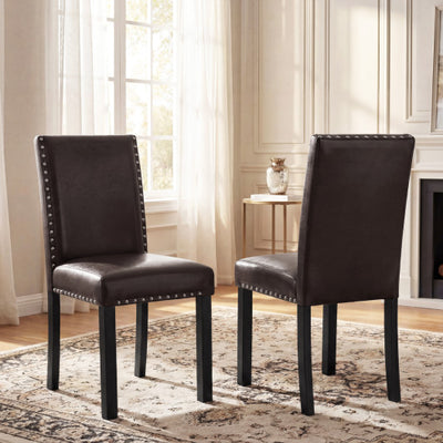 Set of 2/4 Dining Chairs Faux Leather Upholstered Parsons Kitchen Chairs-Set of 2