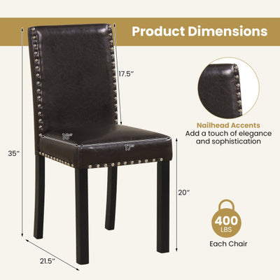 Set of 2/4 Dining Chairs Faux Leather Upholstered Parsons Kitchen Chairs-Set of 2