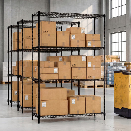 Set of 2 4-Tier Metal Storage Shelving Unit with V-Shaped Wire Rack-Black