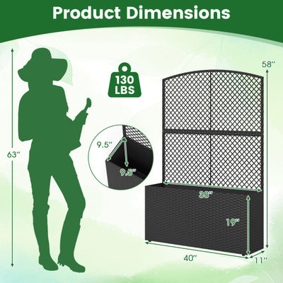 Set of 2 58 Inch Raised Garden Bed with Trellis and Wicker Planter Box-Black