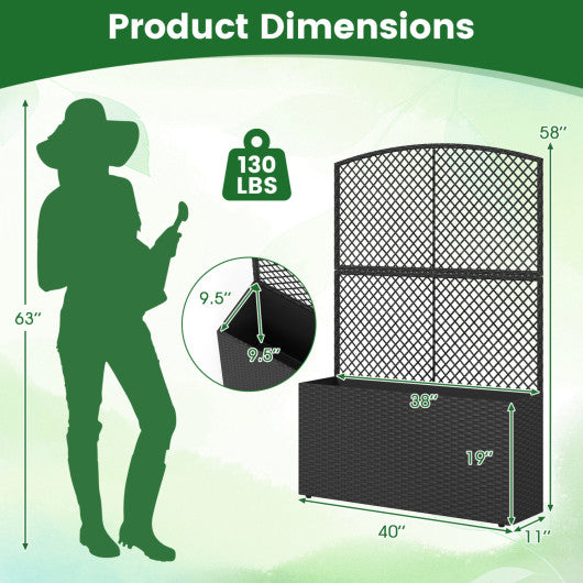 Set of 2 58 Inch Raised Garden Bed with Trellis and Wicker Planter Box-Black