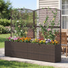 Set of 2 58 Inch Raised Garden Bed with Trellis and Wicker Planter Box-Brown
