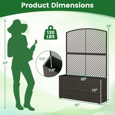 Set of 2 58 Inch Raised Garden Bed with Trellis and Wicker Planter Box-Brown