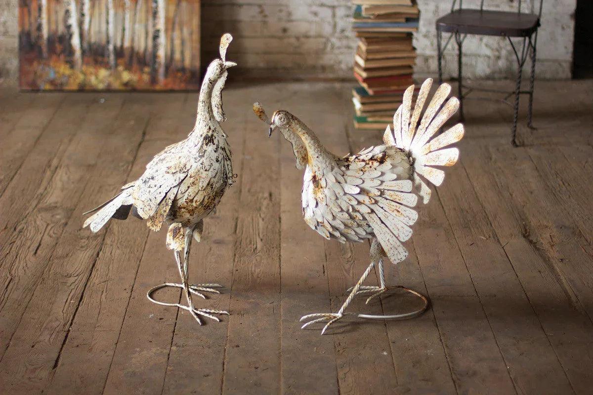 Set of 2 Antique White Metal Turkeys - Gifts for You 'n Me