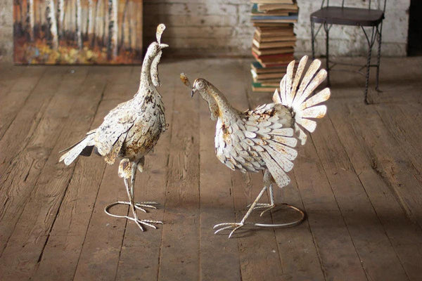 Set of 2 Antique White Metal Turkeys - Gifts for You 'n Me
