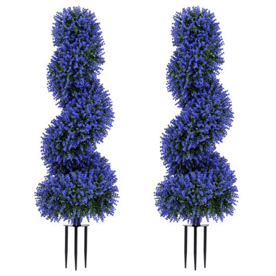 Set of 2 Artificial Spiral Topiary Trees with Sun Protection and Ground Spikes-Purple