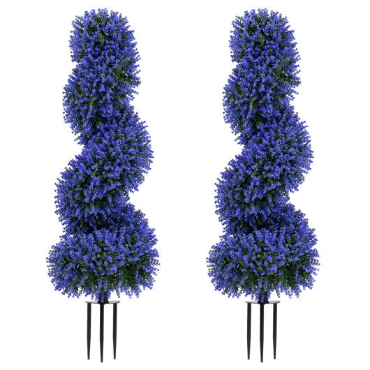 Set of 2 Artificial Spiral Topiary Trees with Sun Protection and Ground Spikes-Purple