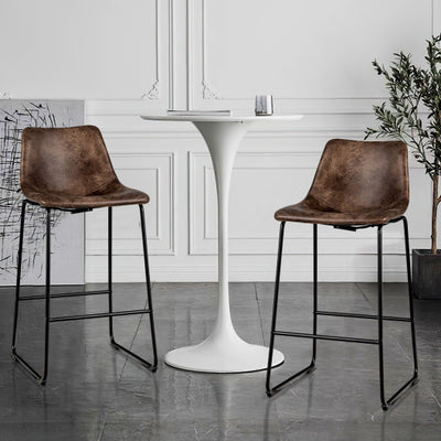 Set of 2 Bar Stool Faux Suede Upholstered Chairs-Brown