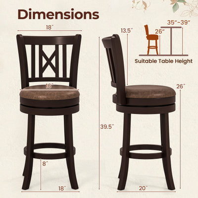 Set of 2 Bar Stools Swivel Bar Chairs with Footrest and Hollowed Backrest-26 inches