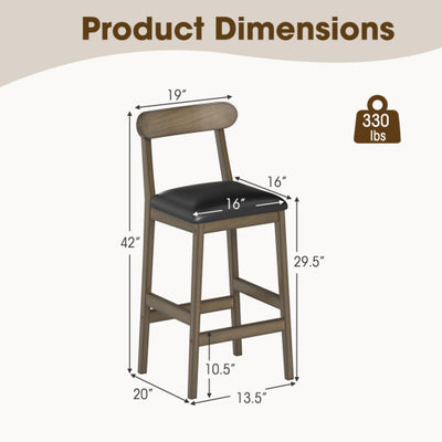 Set of 2 Bar Stools Upholstered with Rubber Wood Legs and Footrests-Oak