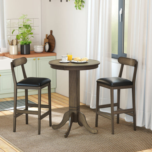 Set of 2 Bar Stools Upholstered with Rubber Wood Legs and Footrests-Oak