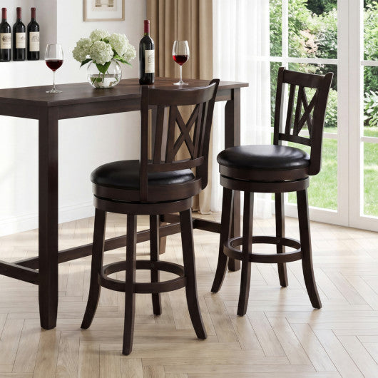 Set of 2 Bar Stools Swivel Bar Chairs with Hollowed Backrest and Footrest-26 inches