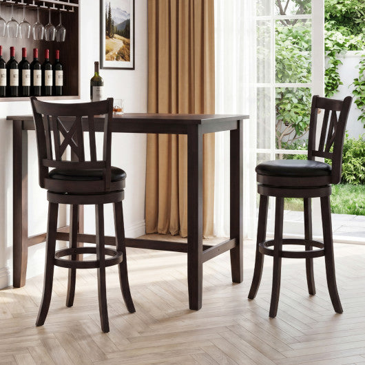 Set of 2 Bar Stools Swivel Bar Chairs with Hollowed Backrest and Footrest-30 inches