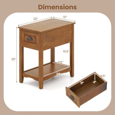 Set of 2 Contemporary Side End Table with Drawer -Natural