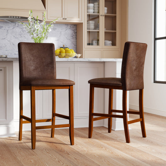 Set of 2 Counter Barstools with Rubberwood Legs and Upholstered Seat-Walnut