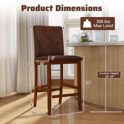 Set of 2 Counter Barstools with Rubberwood Legs and Upholstered Seat-Walnut