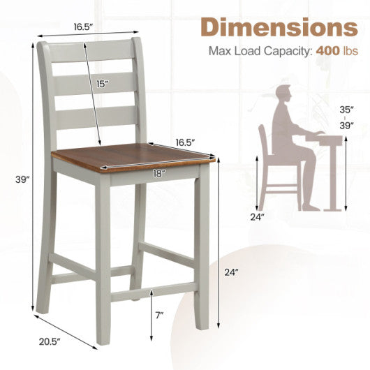 Set of 2 Counter Bar Stool with Inclined Backrest and Footrest-Gray