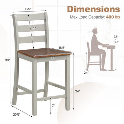Set of 2 Counter Bar Stool with Inclined Backrest and Footrest-Gray