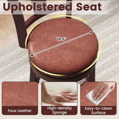 Set of 2 Counter Height Swivel Barstools with High Backs and Footrests-26 inches