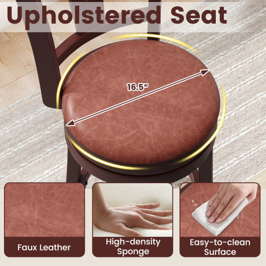 Set of 2 Counter Height Swivel Barstools with High Backs and Footrests-26 inches