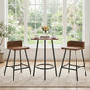 Set of 2 Counter Height Bar Stool with Low Back Metal Legs and Footrest for Kitchen Island-Brown