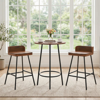 Set of 2 Counter Height Bar Stool with Low Back Metal Legs and Footrest for Kitchen Island-Brown