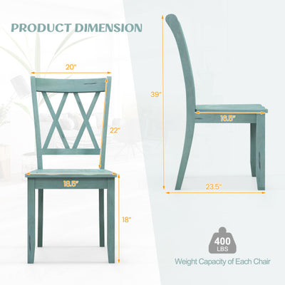 Set of 2 Cross Back Rubber Wood Dining Chairs-Green