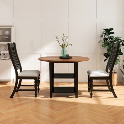 Set of 2 Dining Chairs Kitchen Side Chair with Solid Wood Legs-Black