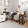 Set of 2 End Table with Charging Station and Hidden Compartment-Rustic Brown