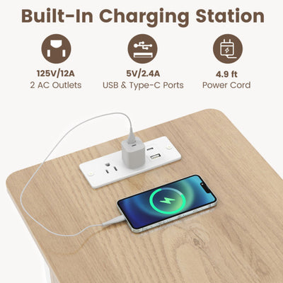 Set of 2 End Table with Charging Station and Hidden Compartment-Natural