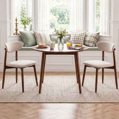 Set of 2 Fabric Upholstered Dining Chairs with Curved Backs-Beige