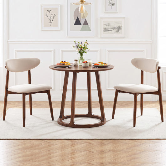 Set of 2 Fabric Upholstered Dining Chairs with Curved Backs-Beige