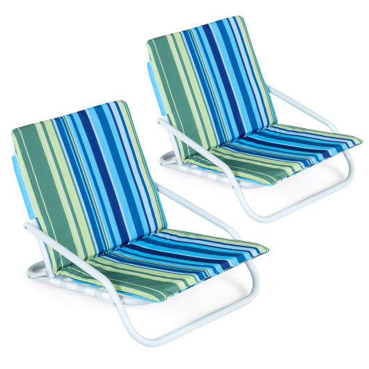 Set of 2 Folding Beach Chairs with Sponge Padded Seat for Camping-Navy