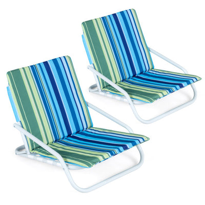 Set of 2 Folding Beach Chairs with Sponge Padded Seat for Camping-Navy