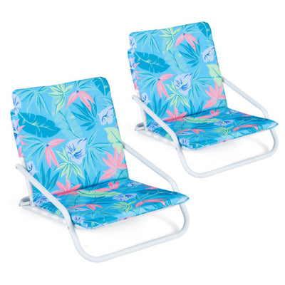 Set of 2 Folding Beach Chairs with Sponge Padded Seat for Camping-Color
