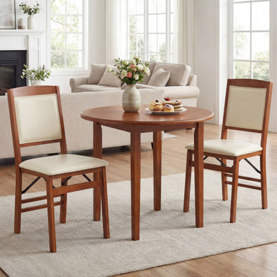 Set of 2 Folding Dining Chairs with Padded Seat and High Backrest-Walnut