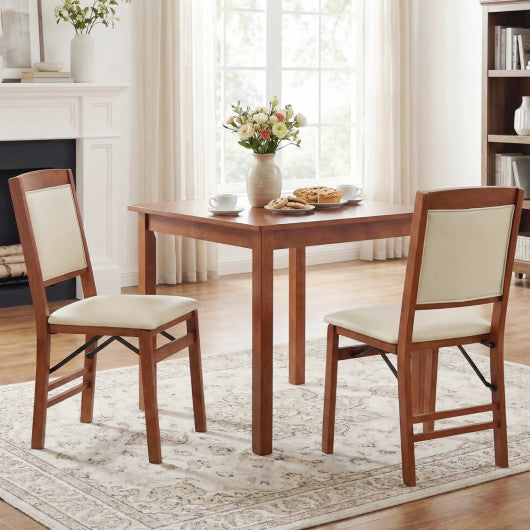 Set of 2 Folding Dining Chairs with Padded Seat and High Backrest-Walnut