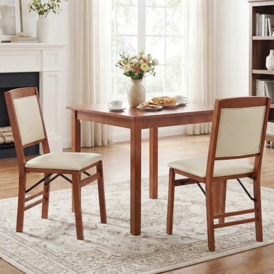 Set of 2 Folding Dining Chairs with Padded Seat and High Backrest-Walnut