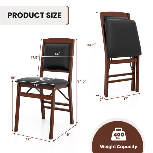 Set of 2 Folding Dining Chairs with Padded Seat and High Backrest-Brown