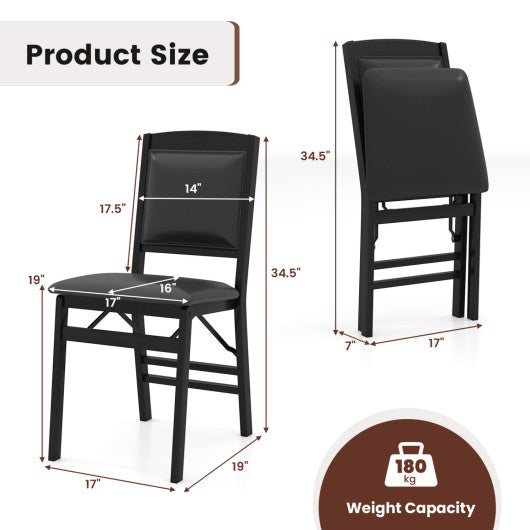 Set of 2 Folding Dining Chairs with Padded Seat and High Backrest-Black