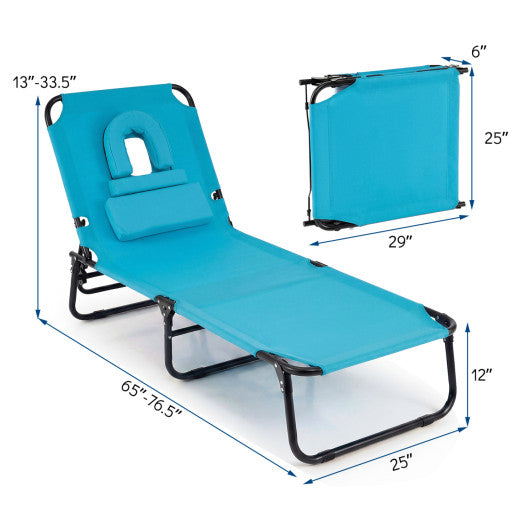 Set of 2 Folding Face Down Tanning Chair with Face Hole 3 Removable Pillows-Navy