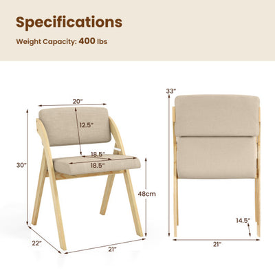 Set of 2 Folding Kitchen Dining Chairs with Rubber Wood Legs-Natural