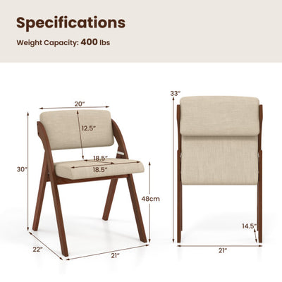 Set of 2 Folding Kitchen Dining Chairs with Rubber Wood Legs-Walnut