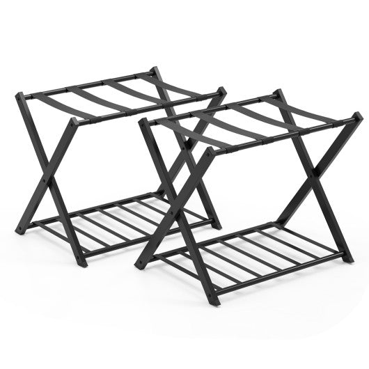 Set of 2 Folding Metal Luggage Rack Suitcase-Black