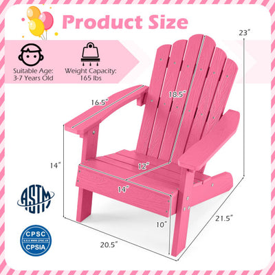 Set of 2 Kids Adirondack Chairs All-weather Outdoor Chairs for Children with Tilted High Backrest-Pink