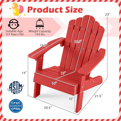 Set of 2 Kids Adirondack Chairs All-weather Outdoor Chairs for Children with Tilted High Backrest-Red